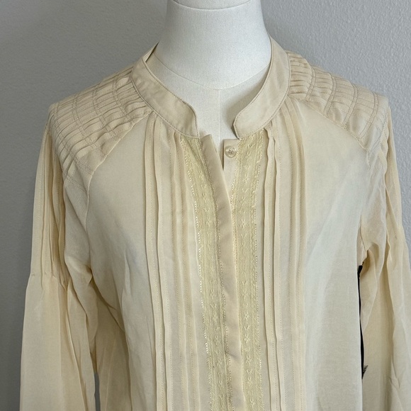 LOVE STITCH  Cream Sheer Button Down Lace Top Shirt Blouse Work Party size S NWT - Picture 5 of 9